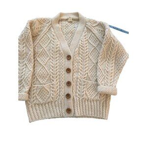 Bullocks Womens V-neck Cardigan Size Small Cream Irish Wool Hand-knit Vintage